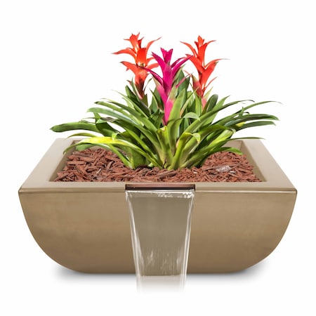 The Outdoor Plus 30 Square Avalon Planter & Water Bowl - GFRC Concrete - Brown - OPT-AVLPW30-BRN